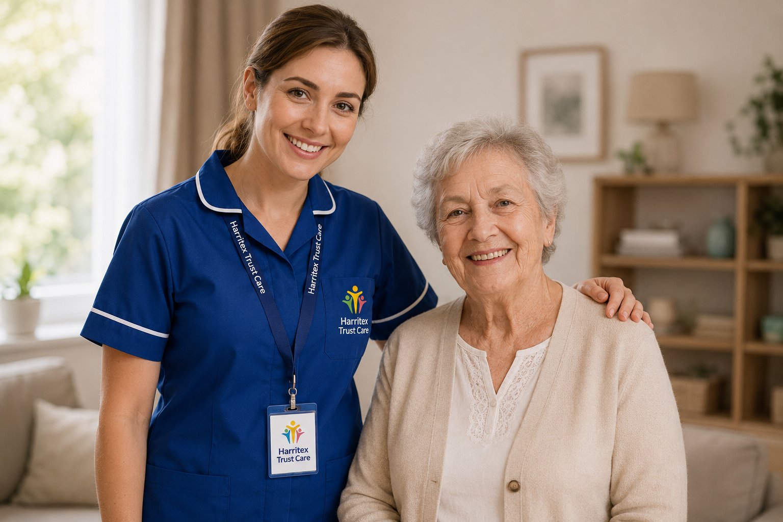 Compassionate carer supporting elderly client at home